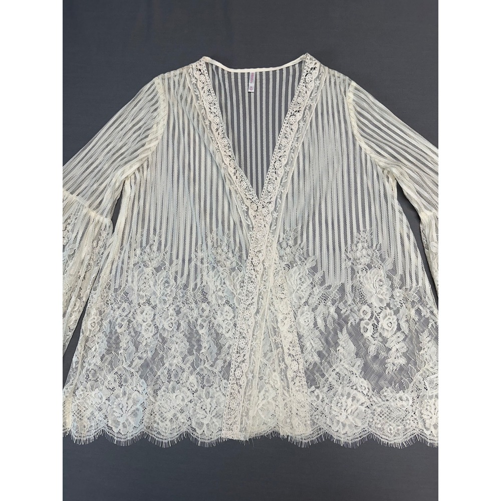 NWT* Ivory Lace Xhilaration Sheer Bell Sleeve Open Front Women's Cardigan XL